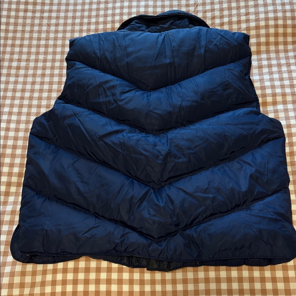 Antler Prime Navy Puffer Vest with Rainbow Chevron. 1986 ski pass attached. - Picture 6 of 9